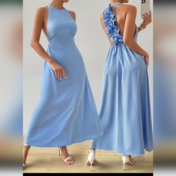 . Dresses & Skirts - Color Sleeveless Round Neck Pleated Lace Hem Bac Summer Dress